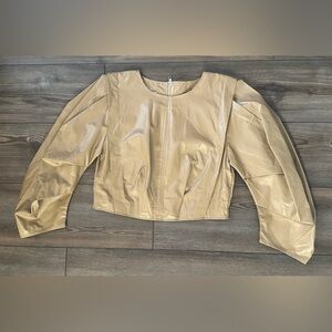 Olivaceous Women's Faux Leather 3/4 Sleeve Crop Top